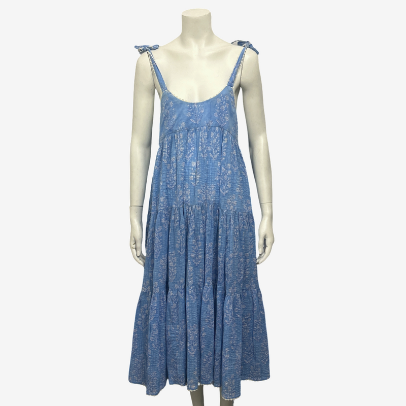 Juliet Dunn Blue Cotton Floral Summer Maxi Dress
