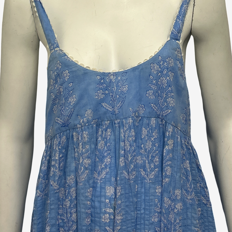 Juliet Dunn Blue Cotton Floral Summer Maxi Dress
