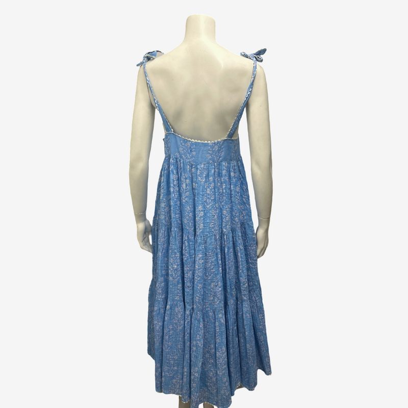 Juliet Dunn Blue Cotton Floral Summer Maxi Dress
