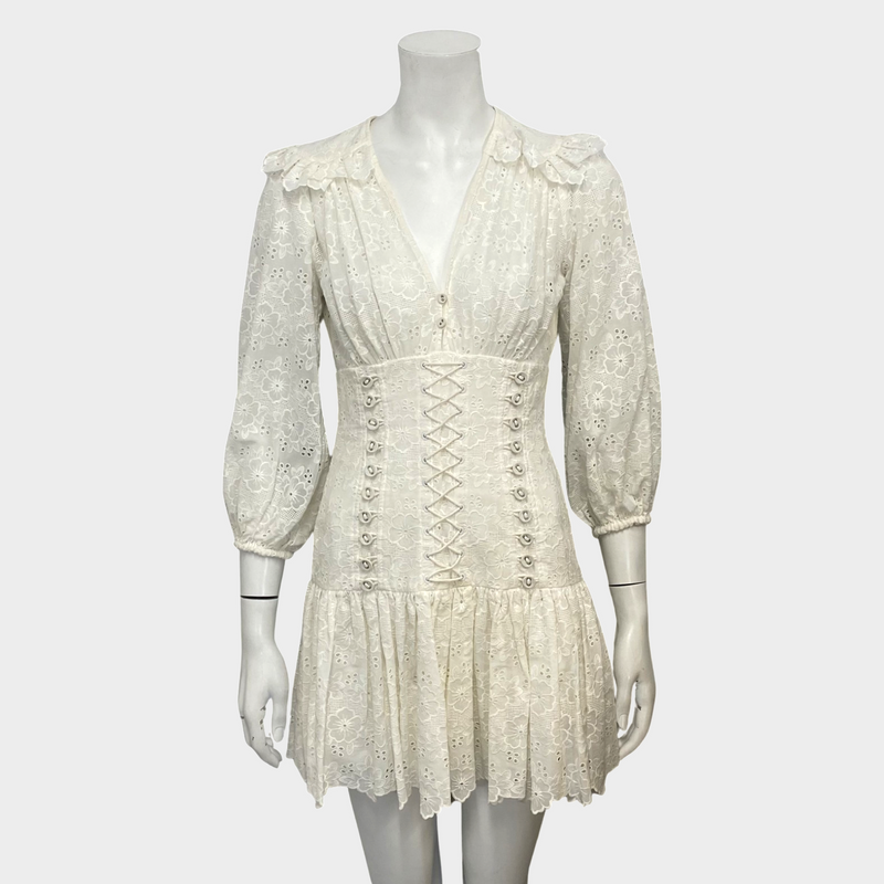 Zimmerman white floral print embroidered cotton short dress