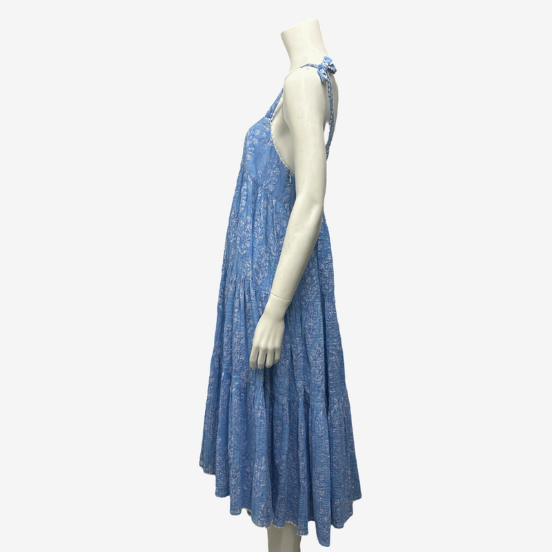 Juliet Dunn Blue Cotton Floral Summer Maxi Dress