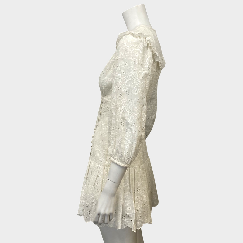 Zimmerman white floral print embroidered cotton short dress