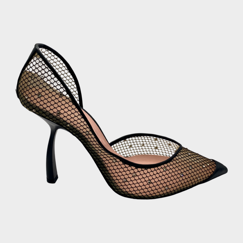 Piferi black and pink mesh panelling crystal encrusted 'Tania' pumps