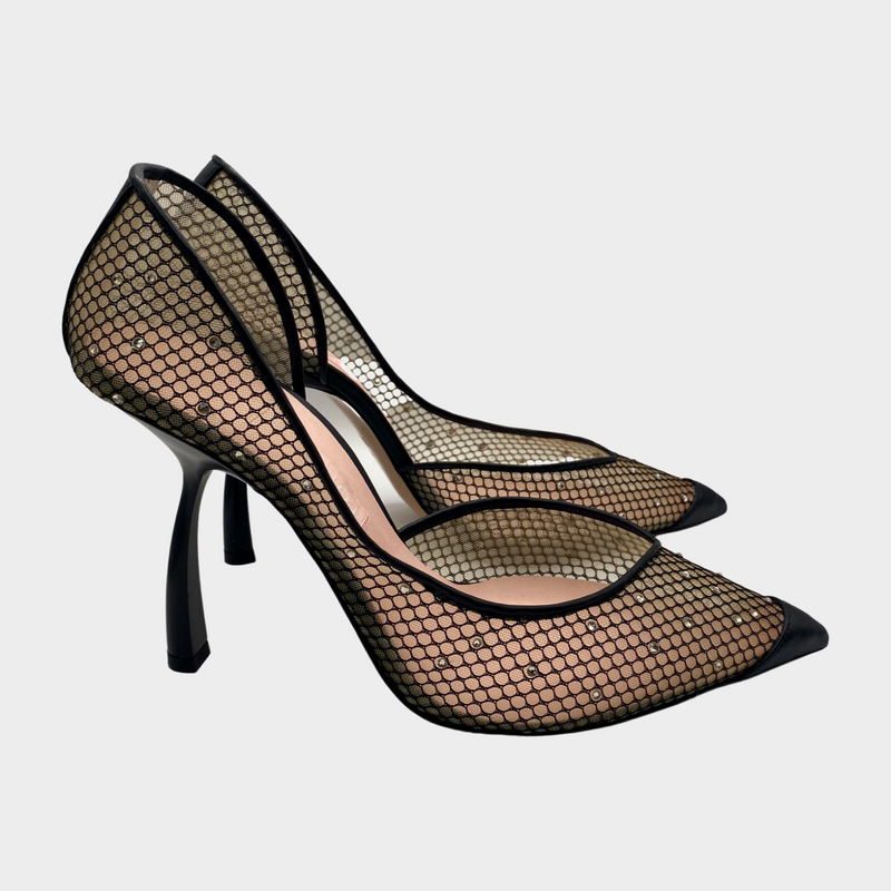 Piferi black and pink mesh panelling crystal encrusted 'Tania' pumps