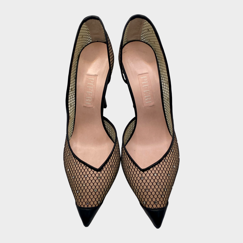Piferi black and pink mesh panelling crystal encrusted 'Tania' pumps