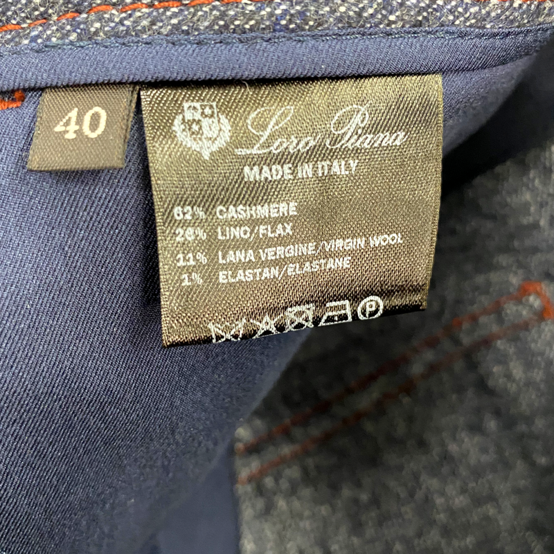 Loro Piana women's navy cashmere trousers with red contrast stitching