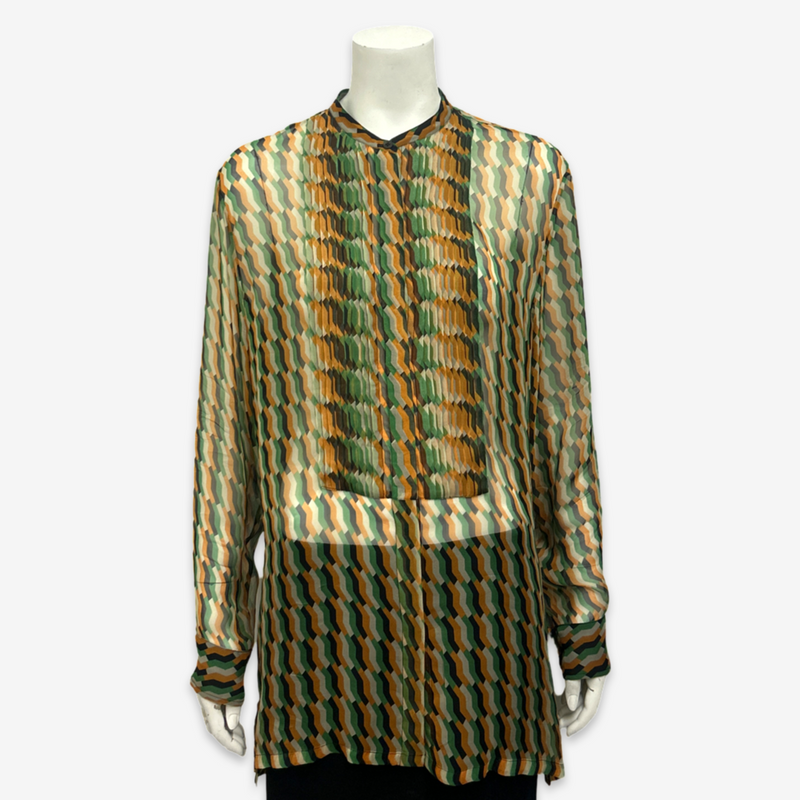 Dries Van Noten Women's Multicolor Silk Chiffon Sheer Tunic Blouse With Geometric Print