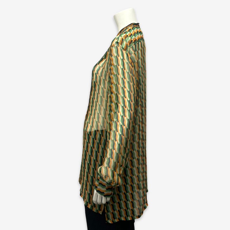 Dries Van Noten Women's Multicolor Silk Chiffon Sheer Tunic Blouse With Geometric Print