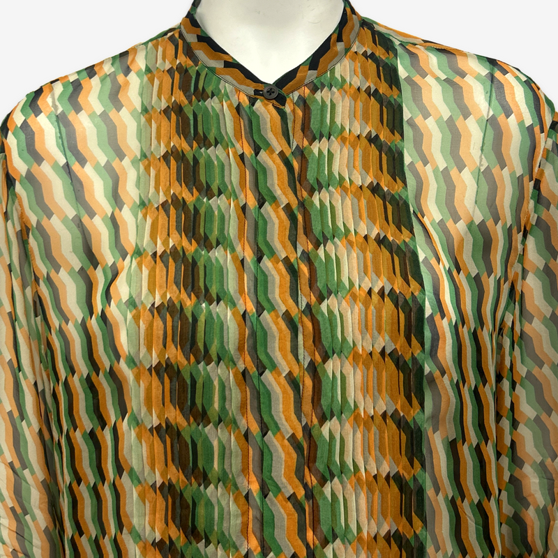Dries Van Noten Women's Multicolor Silk Chiffon Sheer Tunic Blouse With Geometric Print