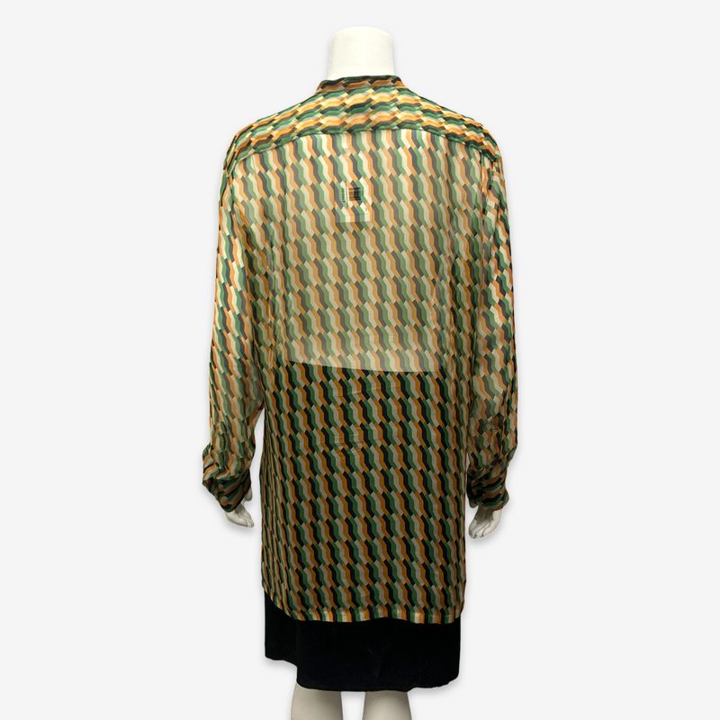 Dries Van Noten Women's Multicolor Silk Chiffon Sheer Tunic Blouse With Geometric Print
