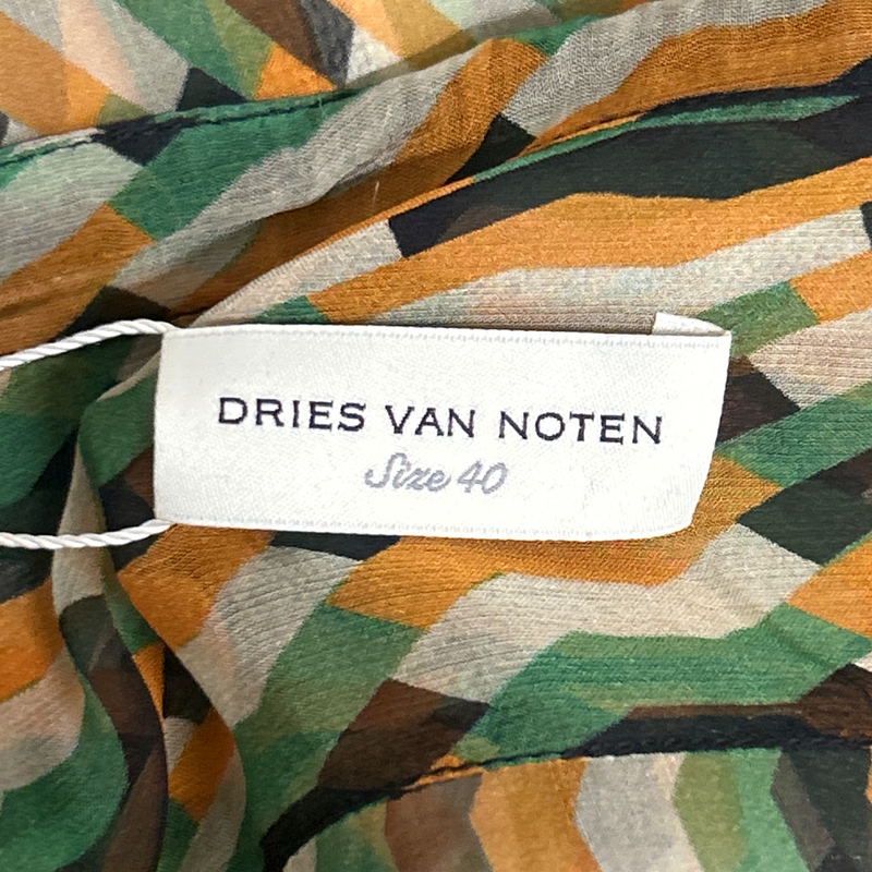 Dries Van Noten Women's Multicolor Silk Chiffon Sheer Tunic Blouse With Geometric Print
