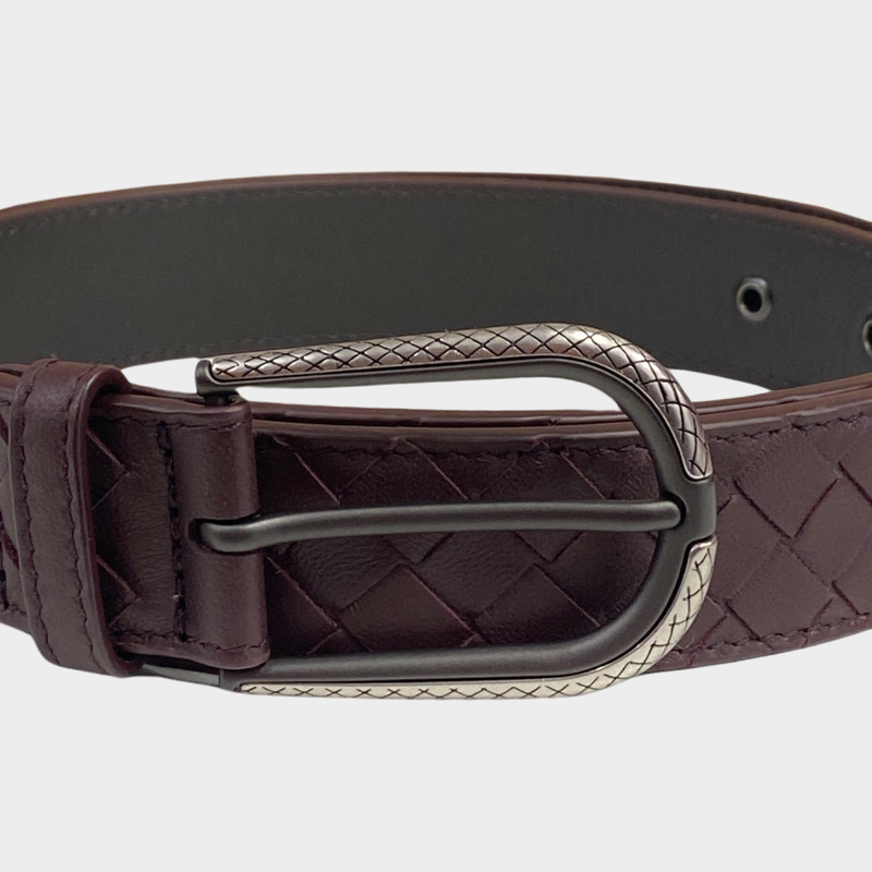 Bottega Veneta burgundy intrecciato leather belt