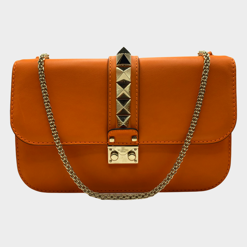 Valentino women's neon orange leather rockstud bag