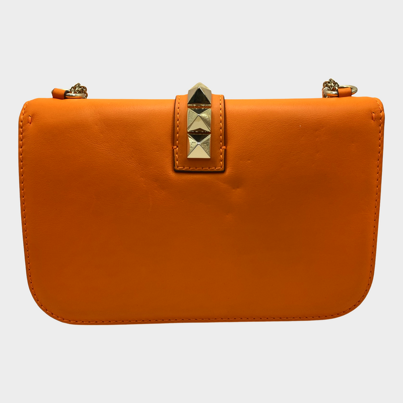 Valentino women's neon orange leather rockstud bag