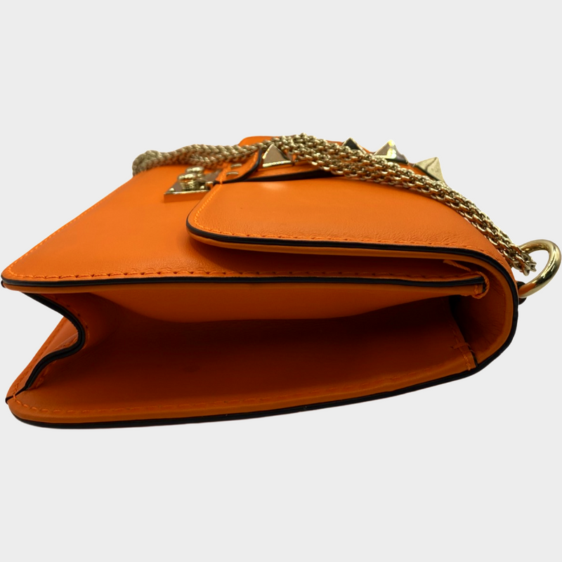 Valentino women's neon orange leather rockstud bag