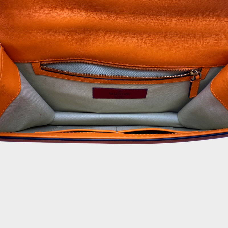 Valentino women's neon orange leather rockstud bag