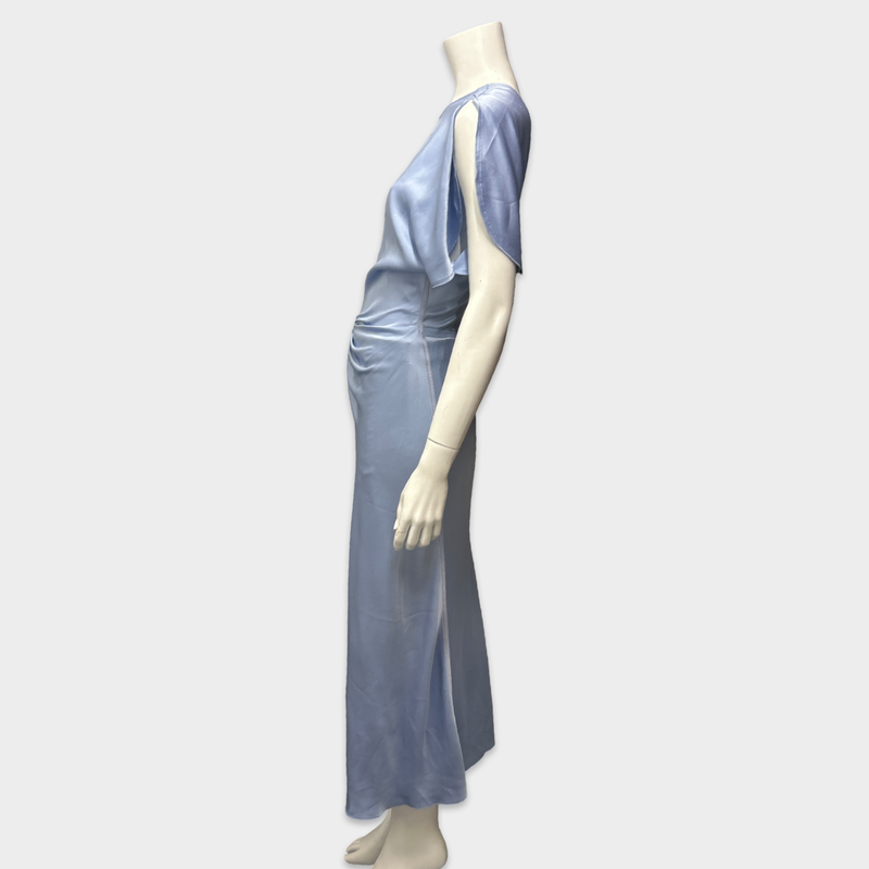Victoria Beckham Light Blue Satin Dress With Ruched Design