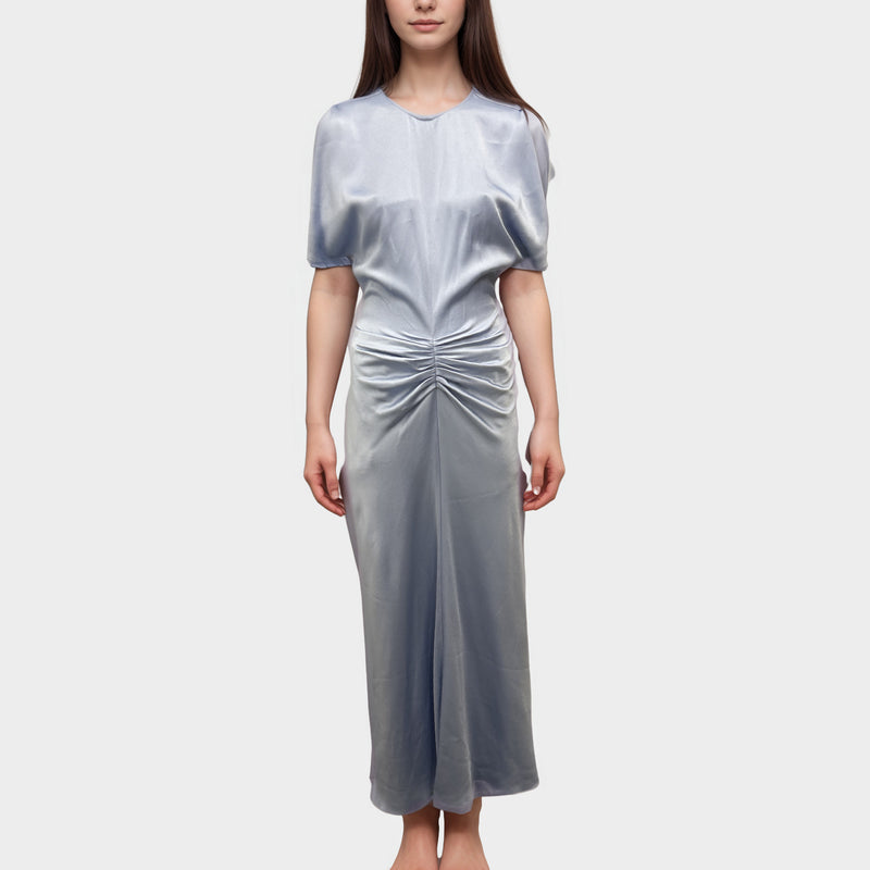 Victoria Beckham Light Blue Satin Dress With Ruched Design