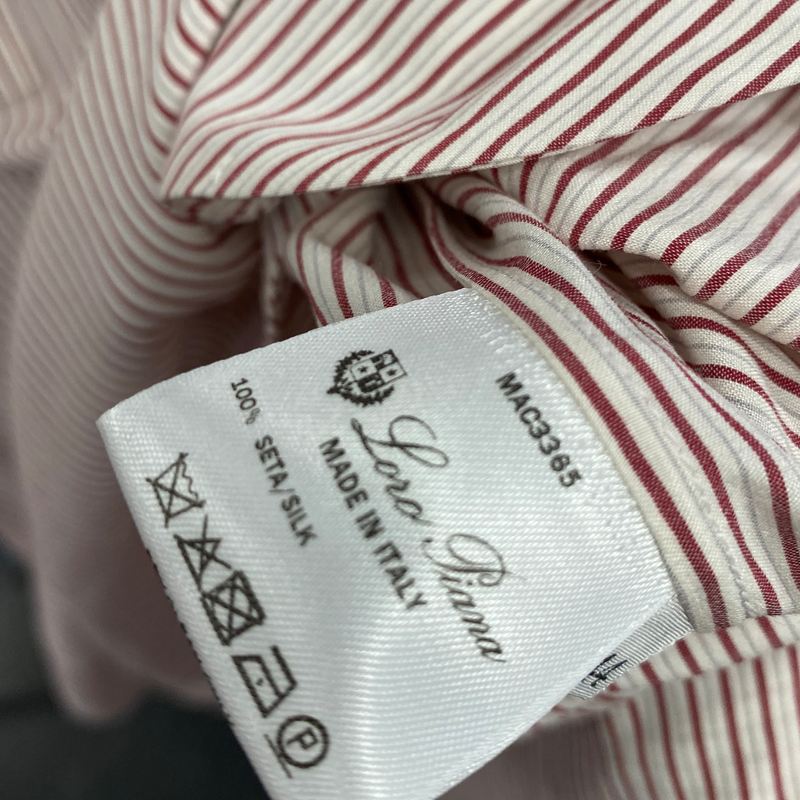 Loro Piana women's white and burgundy striped silk loose-fit shirt