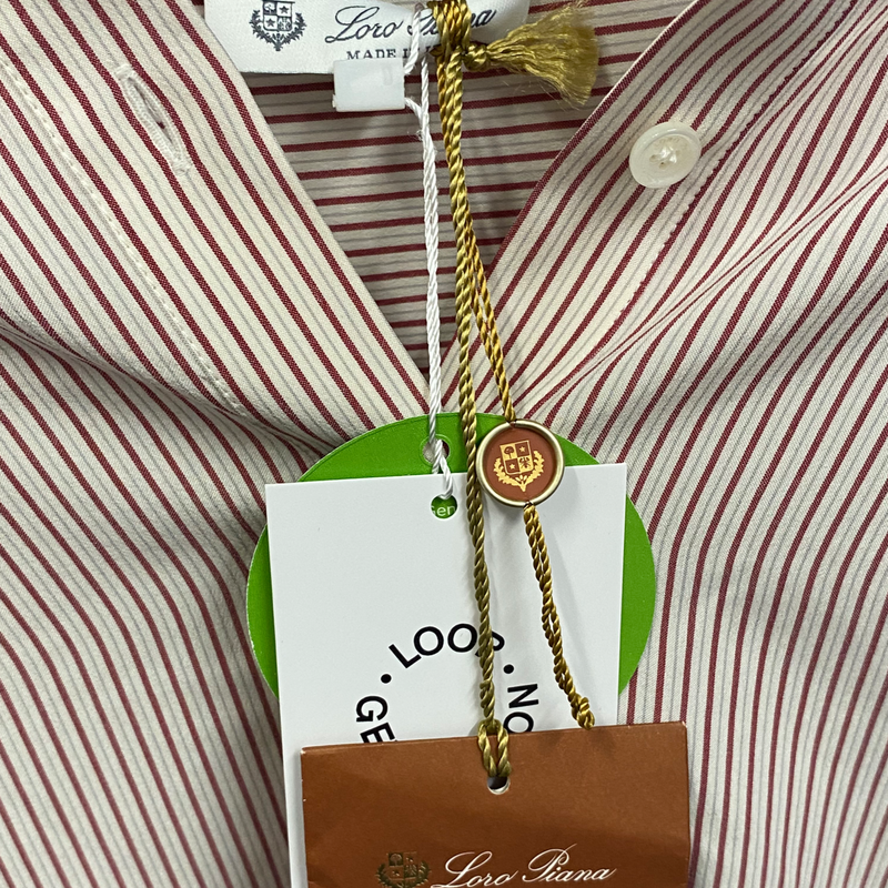 Loro Piana women's white and burgundy striped silk loose-fit shirt