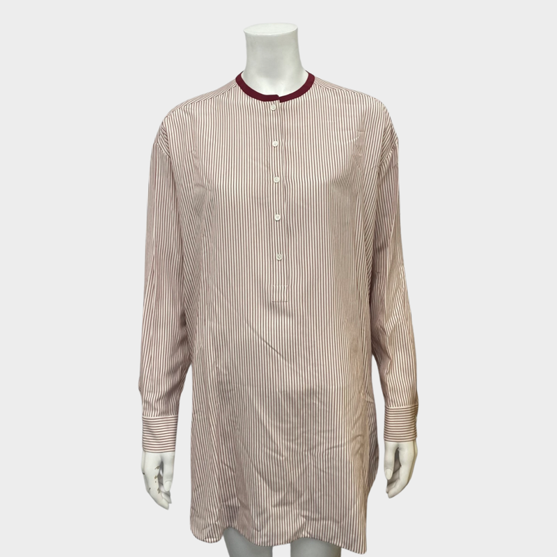 Loro Piana women's white and burgundy striped silk loose-fit shirt