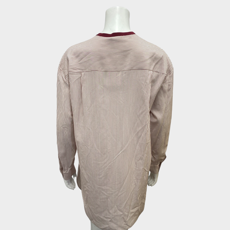 Loro Piana women's white and burgundy striped silk loose-fit shirt