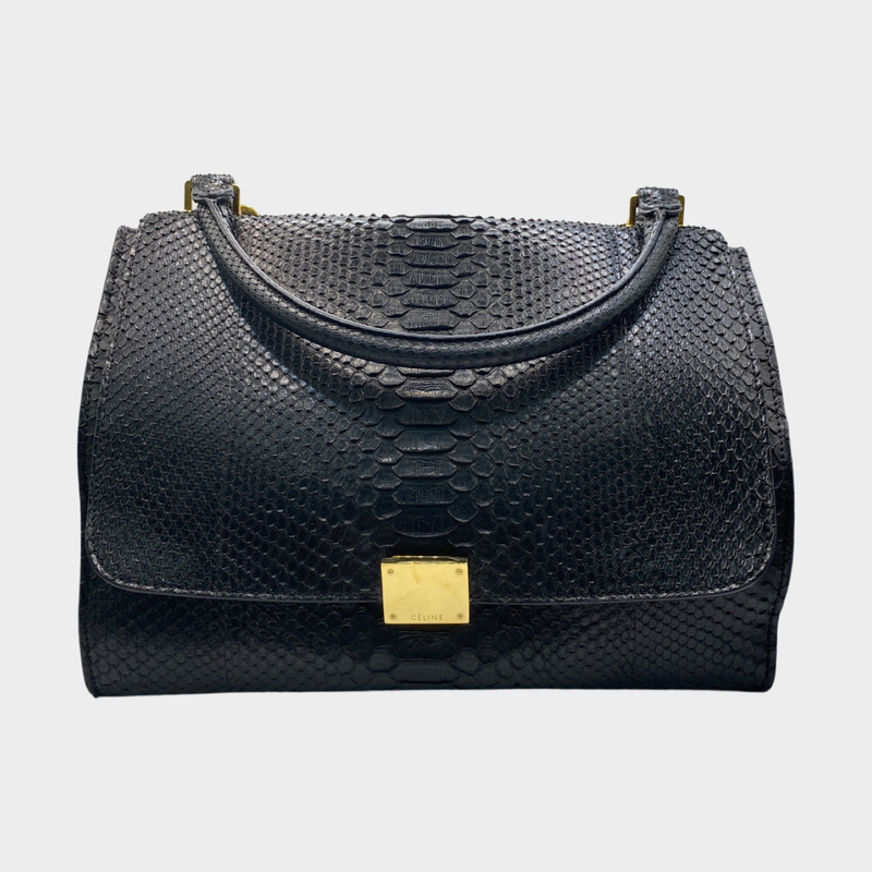 Céline women's black exotic leather and suede medium Trapeze handbag