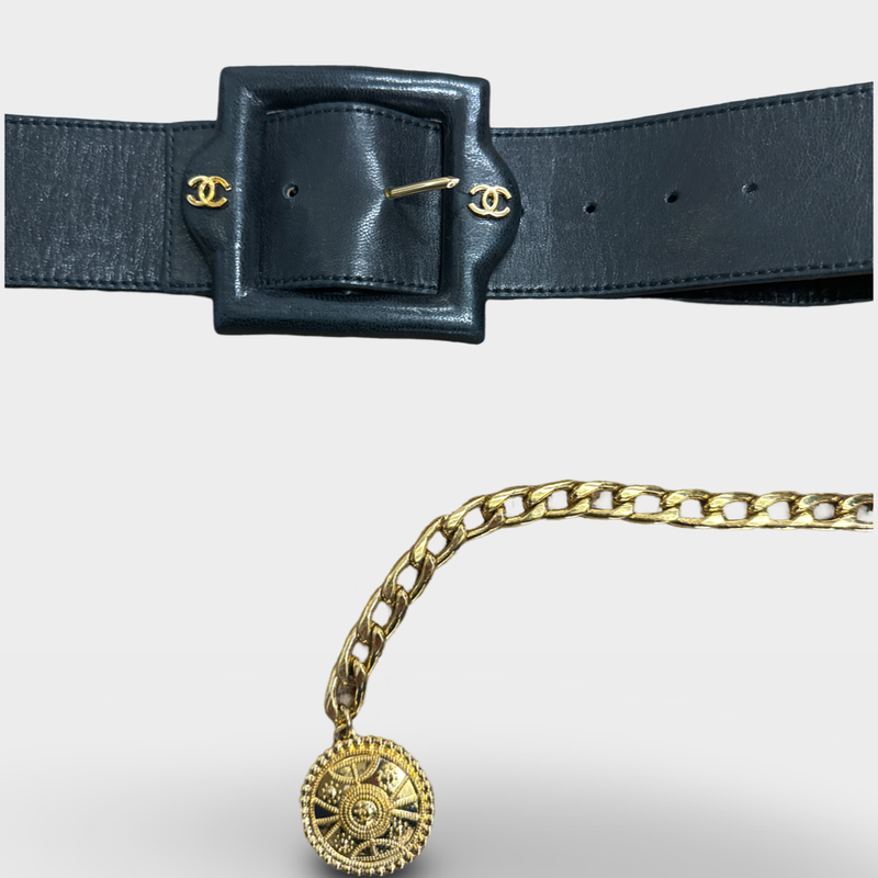 Chanel Women's Black and Gold chain leather Belt