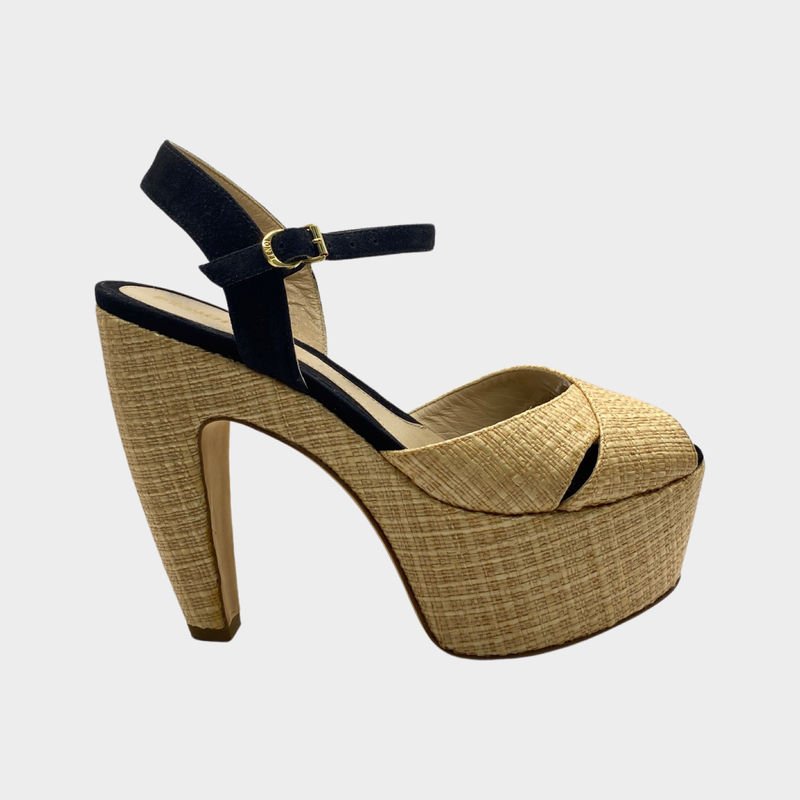 Fendi beige raffia platform sandals