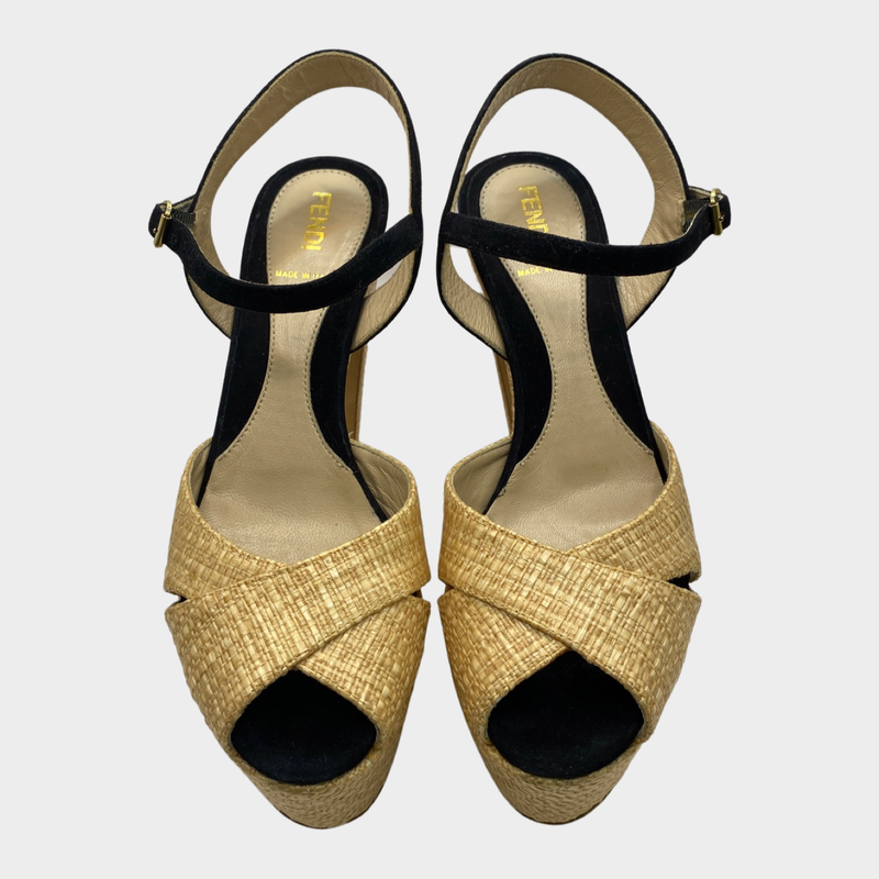 Fendi beige raffia platform sandals