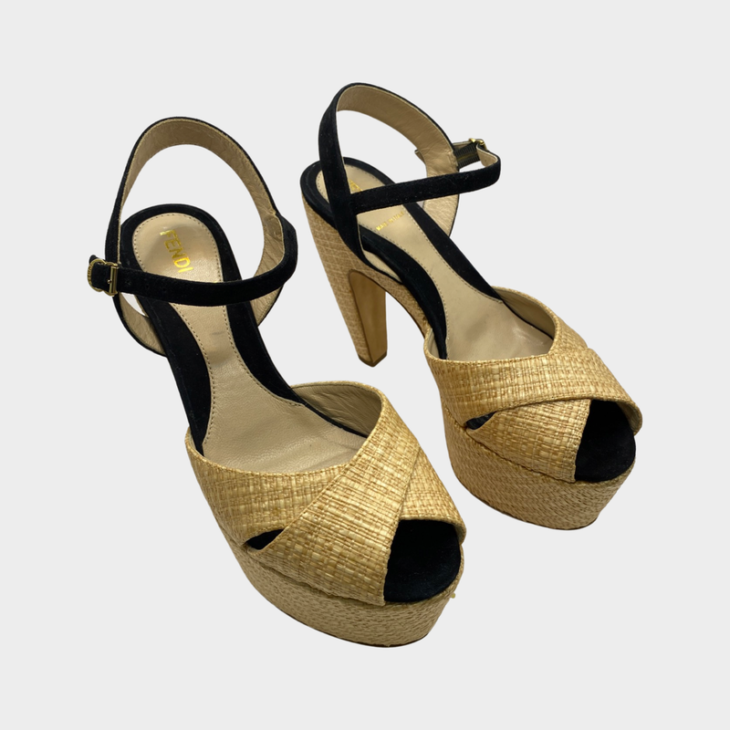 Fendi beige raffia platform sandals