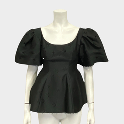 Shushu Tong women's black short sleeve flower beaded top