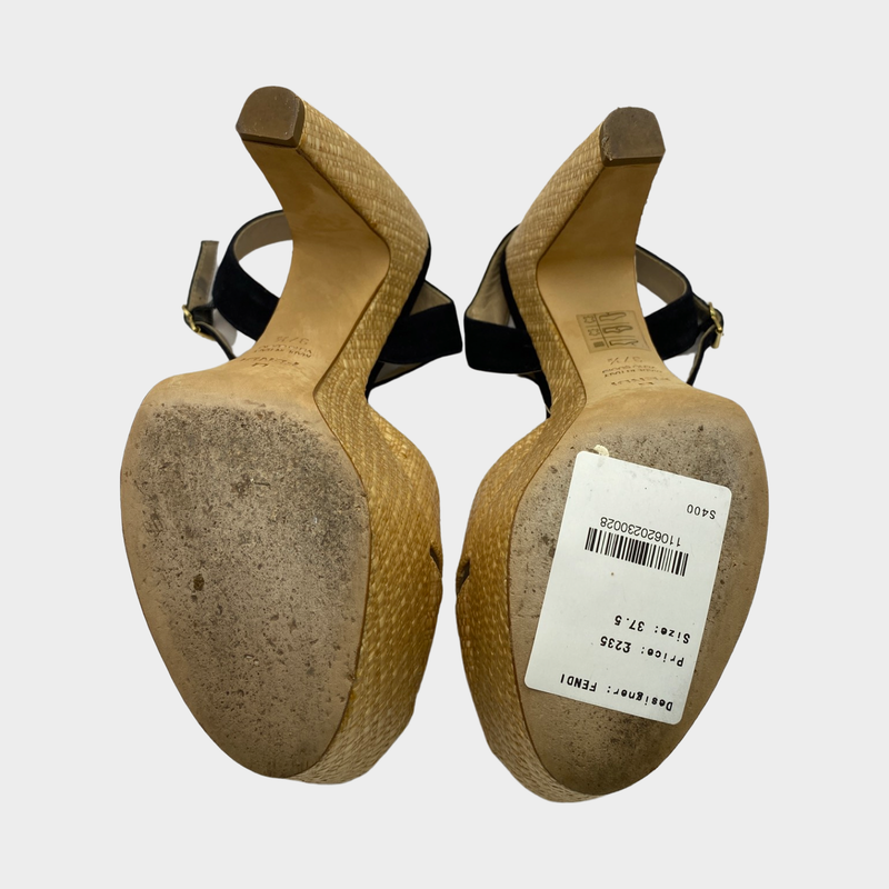 Fendi beige raffia platform sandals