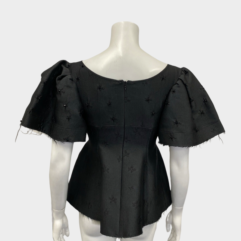 Shushu Tong women's black short sleeve flower beaded top