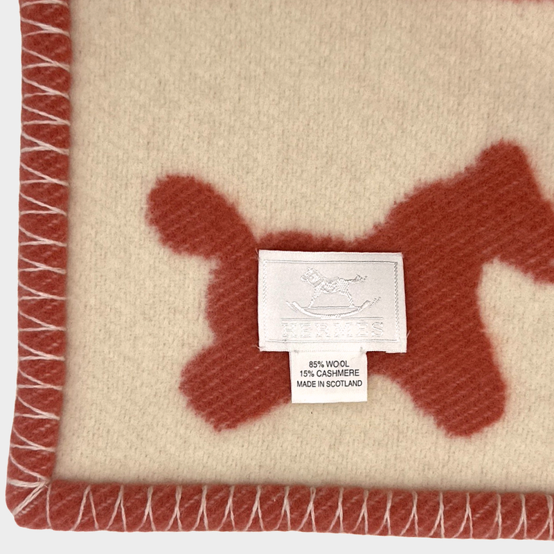 Hermes beige and pink wool/cashmere Adada Avalon throw blanket