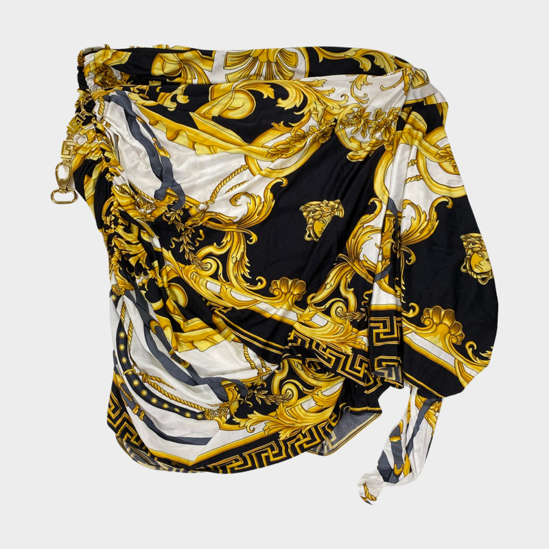 Versace black & white printed skirt with gold chain