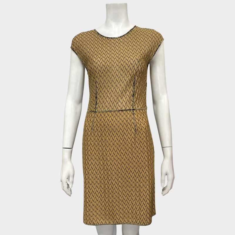 Missoni gold and black zig zag metallic knit dress