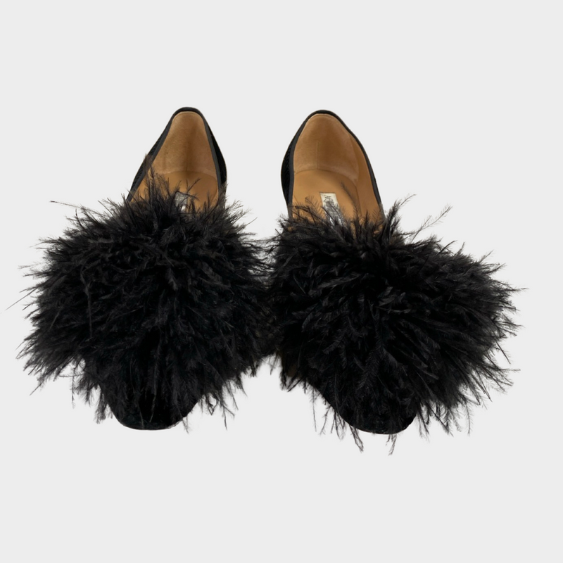 Aquazzura black velvet Pom Pom flats