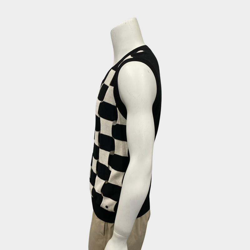 Fendi men's black & white wool check vest