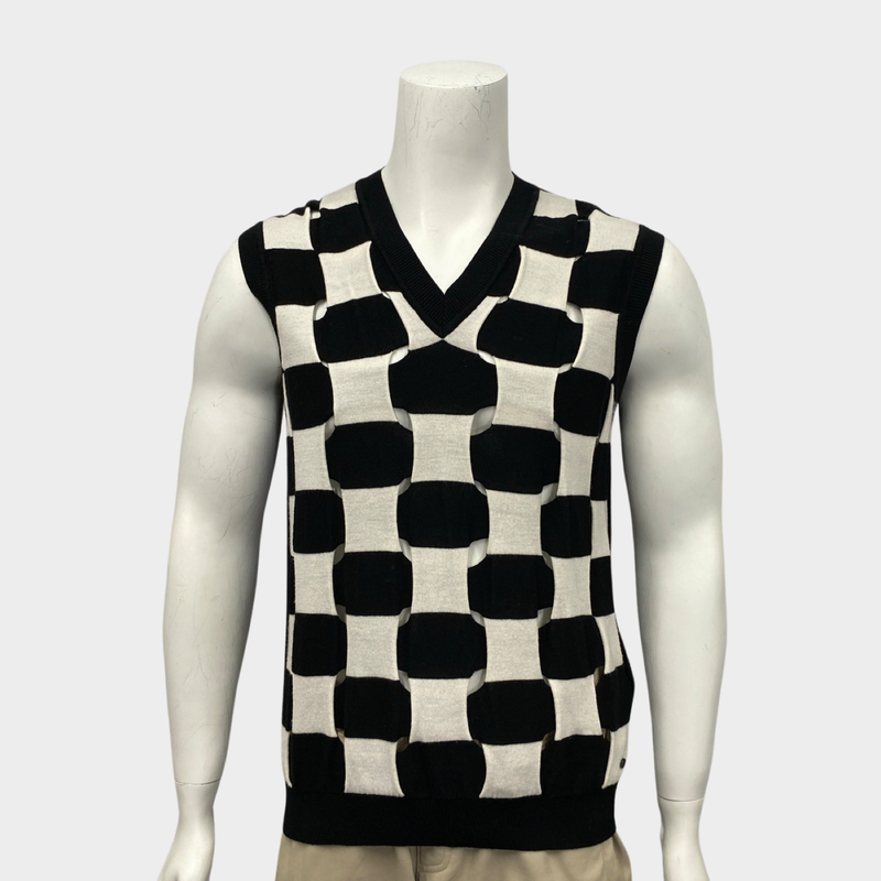 Fendi men's black & white wool check vest