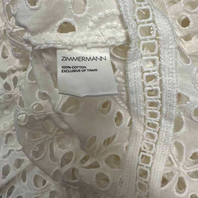 Zimmermann women's white lace embroidery high-neck blouse with capped sleeves