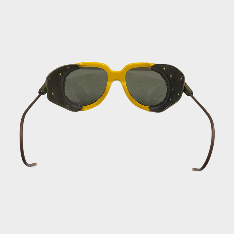 Moncler men's brown and yellow sunglasses with leather sides