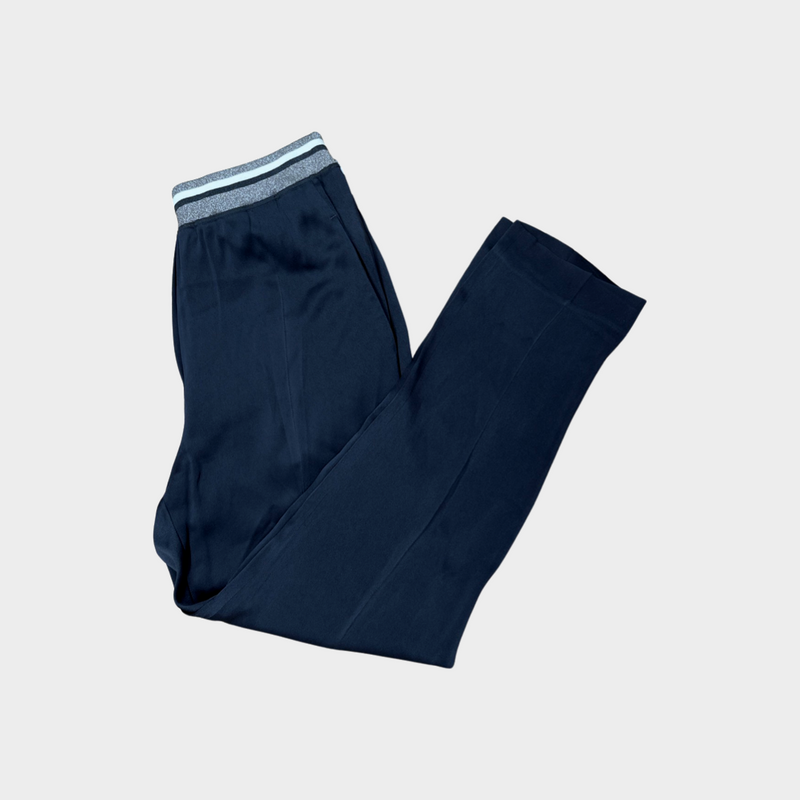 Brunello Cucinelli women's navy silk trousers with elasticated waist