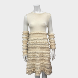 Alexander McQueen ecru mesh dress with fringe panels