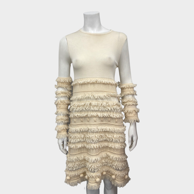 Alexander McQueen ecru mesh dress with fringe panels