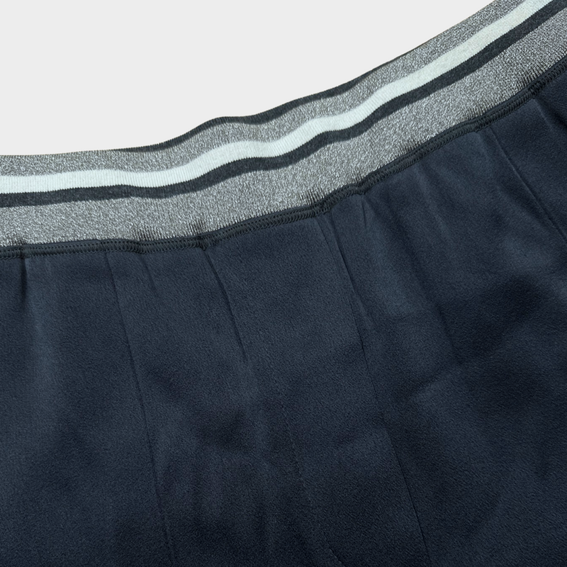 Brunello Cucinelli women's navy silk trousers with elasticated waist