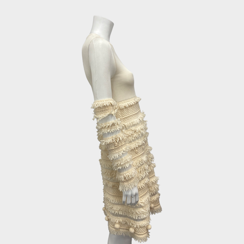 Alexander McQueen ecru mesh dress with fringe panels
