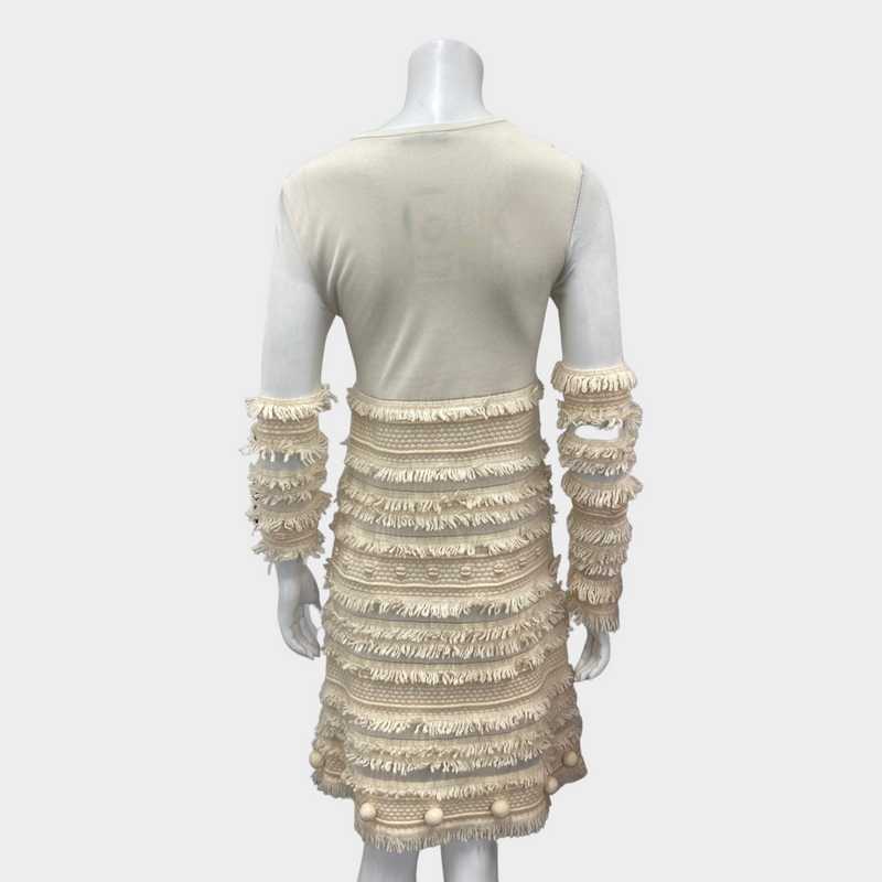 Alexander McQueen ecru mesh dress with fringe panels