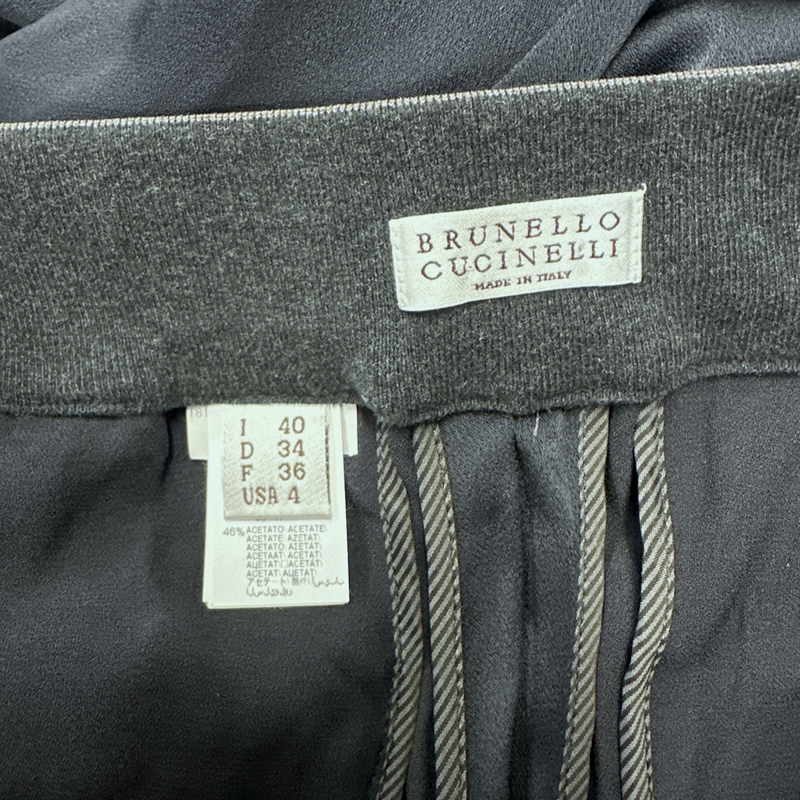 Brunello Cucinelli women's navy silk trousers with elasticated waist