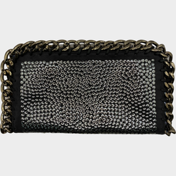 Stella McCartney grey Falabella faux suede clutch with studs and chain details